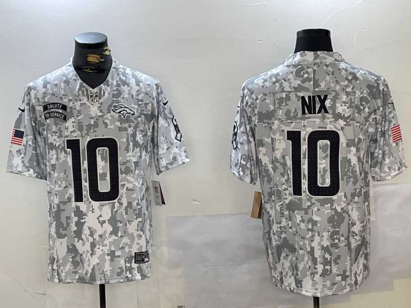 Mens Denver Broncos #10 Bo Nix Arctic Camo 2024 FUSE Salute to Service Limited Stitched Jersey Dzhi